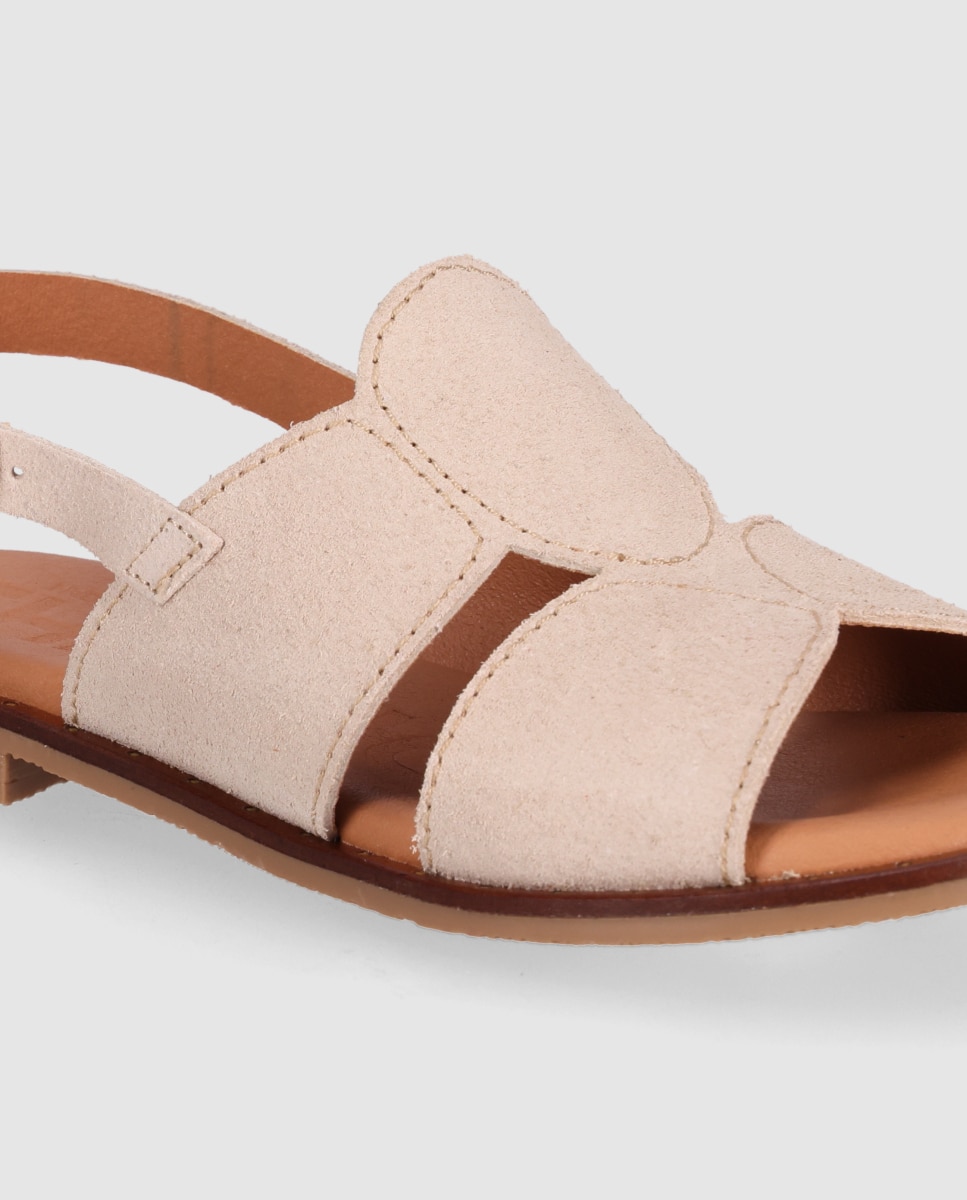 Sandalias planas de mujer de piel con cierre de hebilla y plantilla acolchada - Chika10 - Beige Beige-5