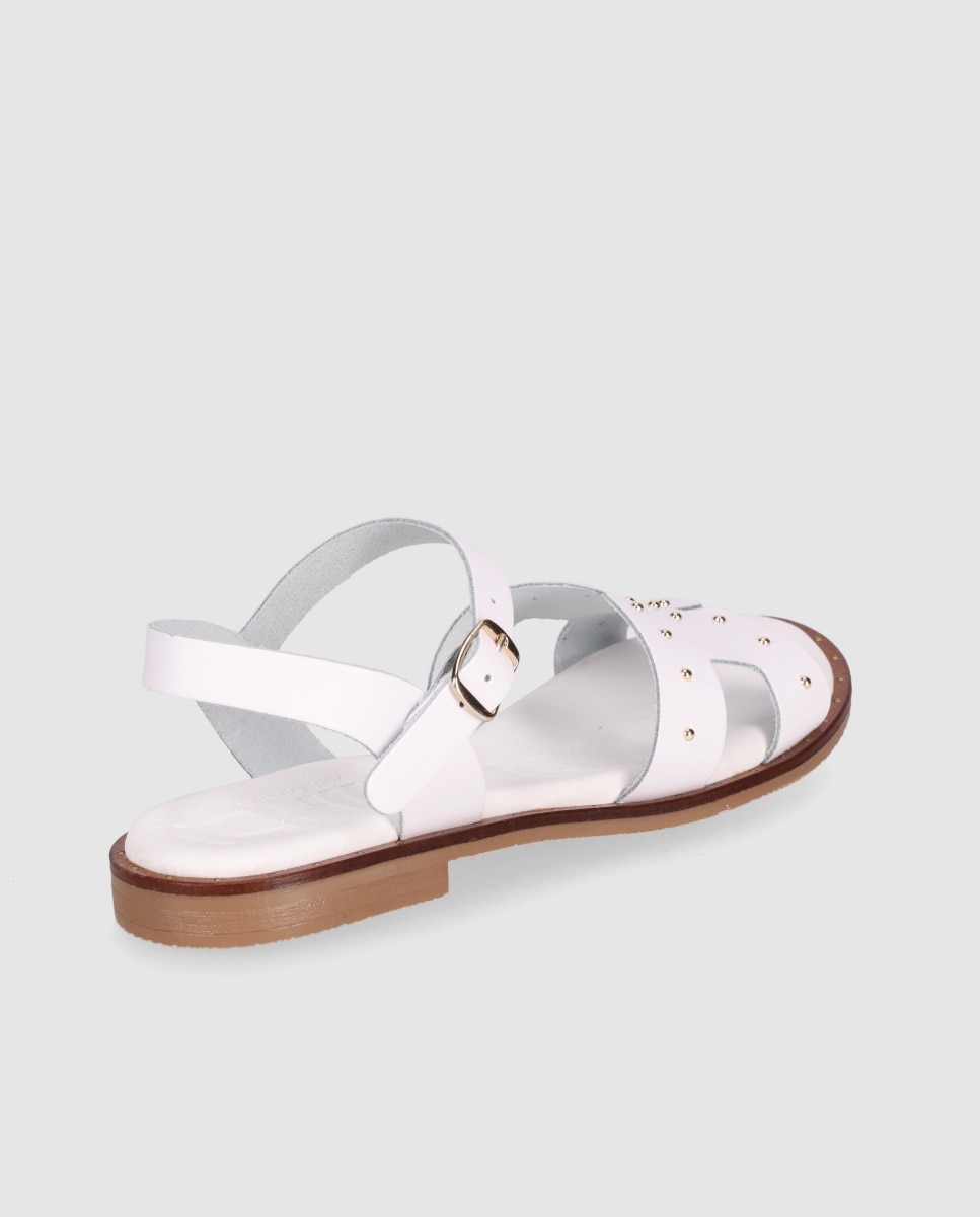 Sandalias planas de mujer realizadas en piel con diseño simétrico y tachas decorativas - Chika10 - Blanco Blanco-2