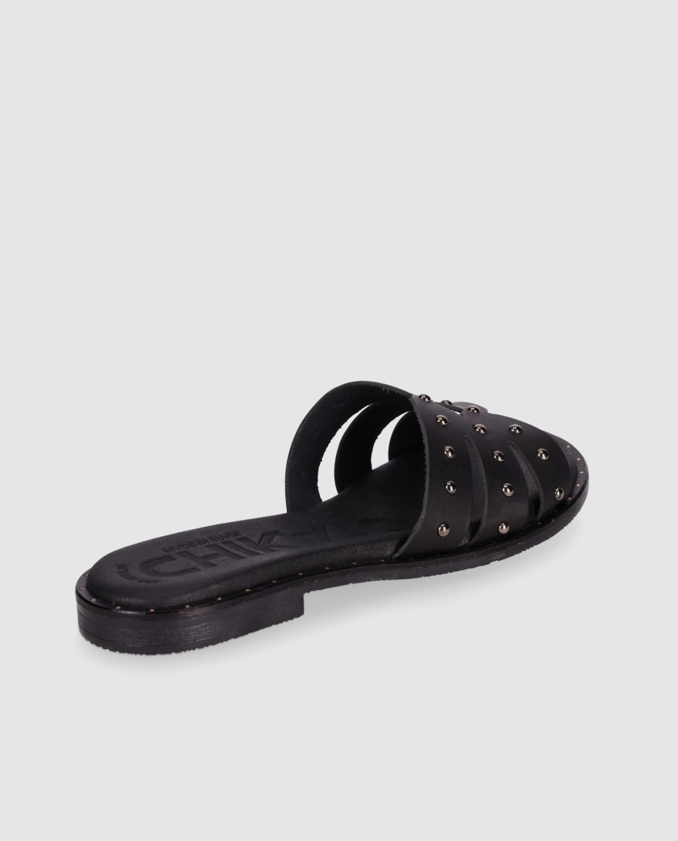 Chika10 - Sandalias planas de mujer en piel con corte simétrico y plantilla acolchada.
