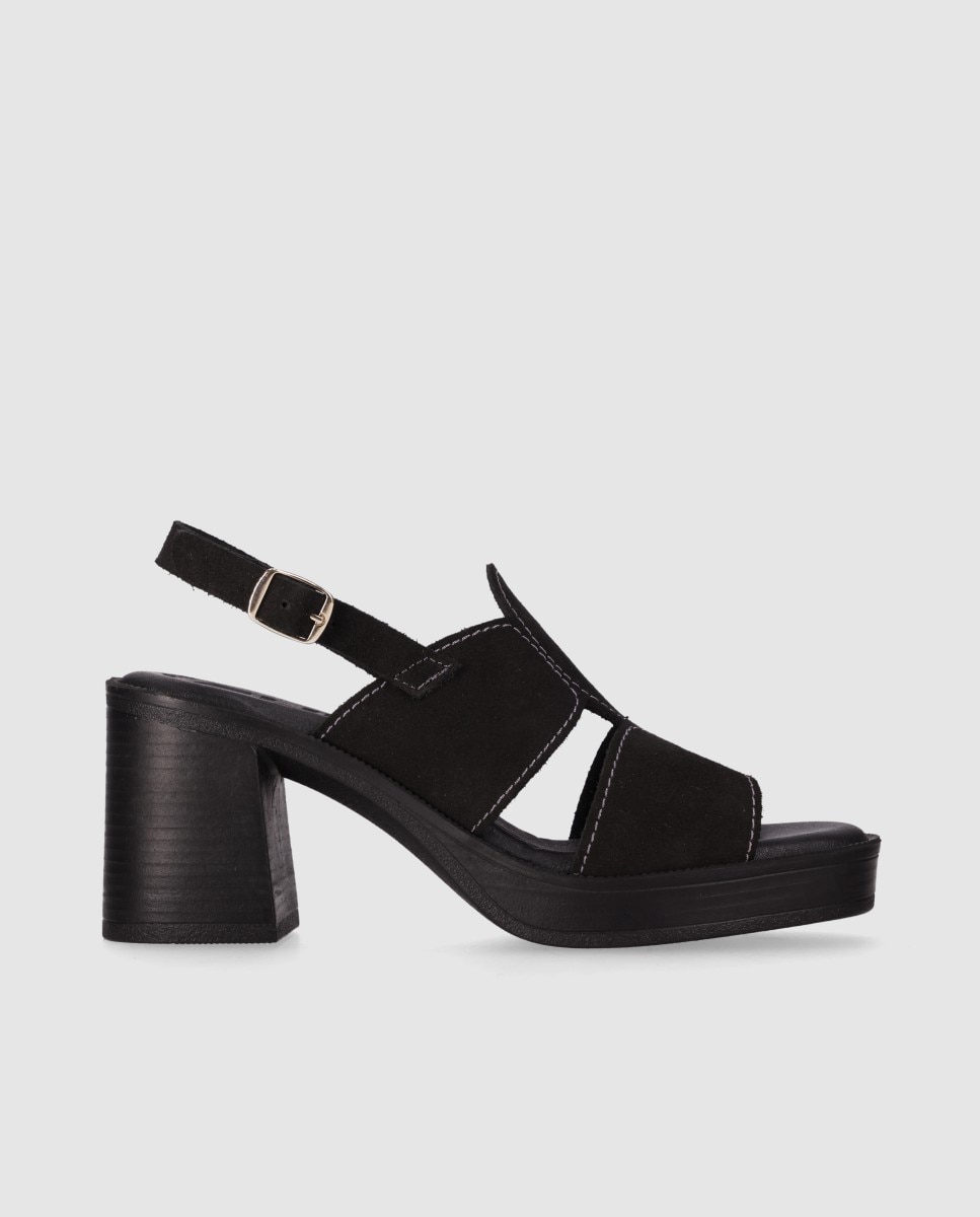 Imagen 0 de Sandalias de tacón de mujer confeccionadas en piel con diseño simétrico y cierre de hebilla al tobillo Negro