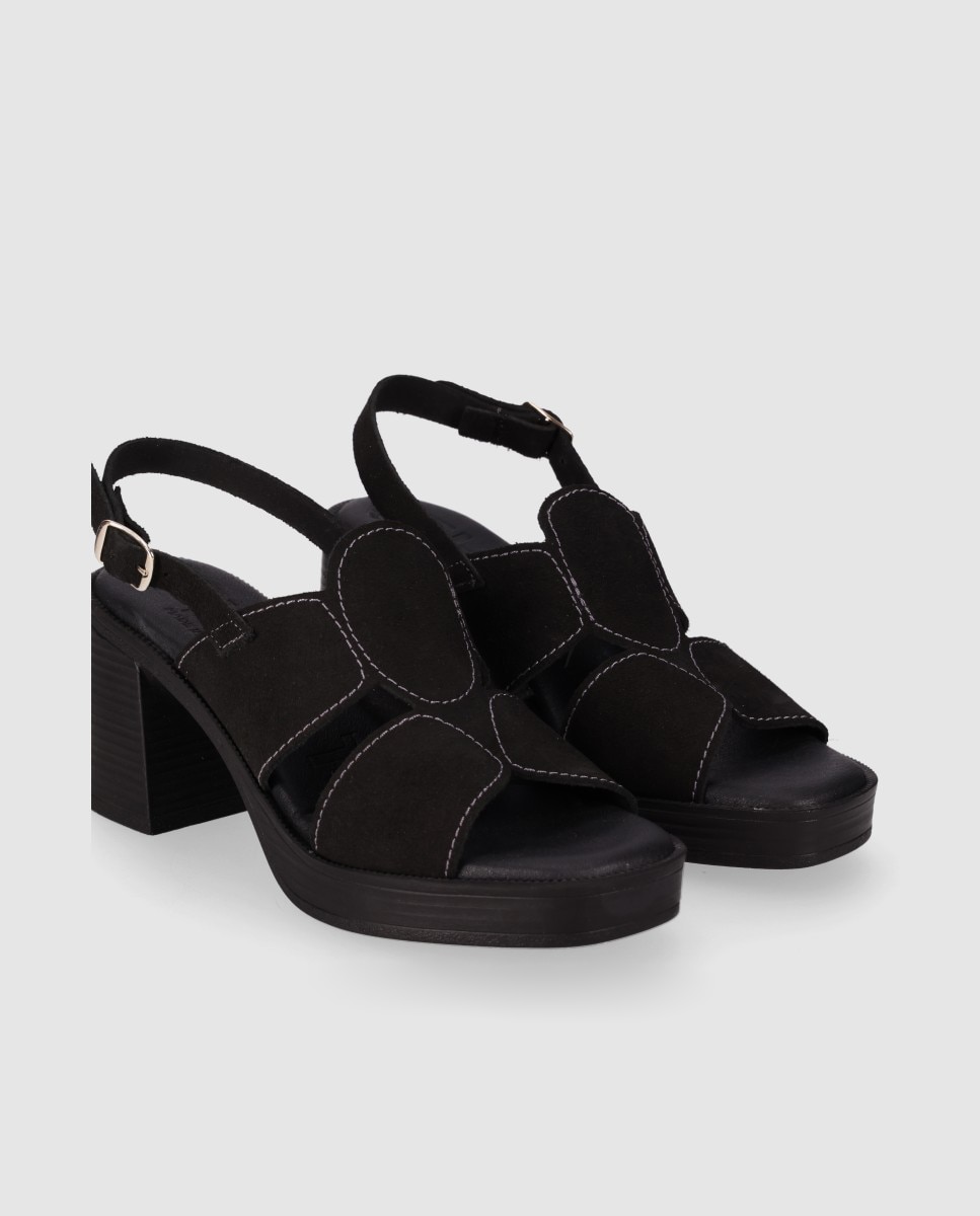 Sandalias de tacón de mujer confeccionadas en piel con diseño simétrico y cierre de hebilla al tobillo - Chika10 - Negro Negro-3