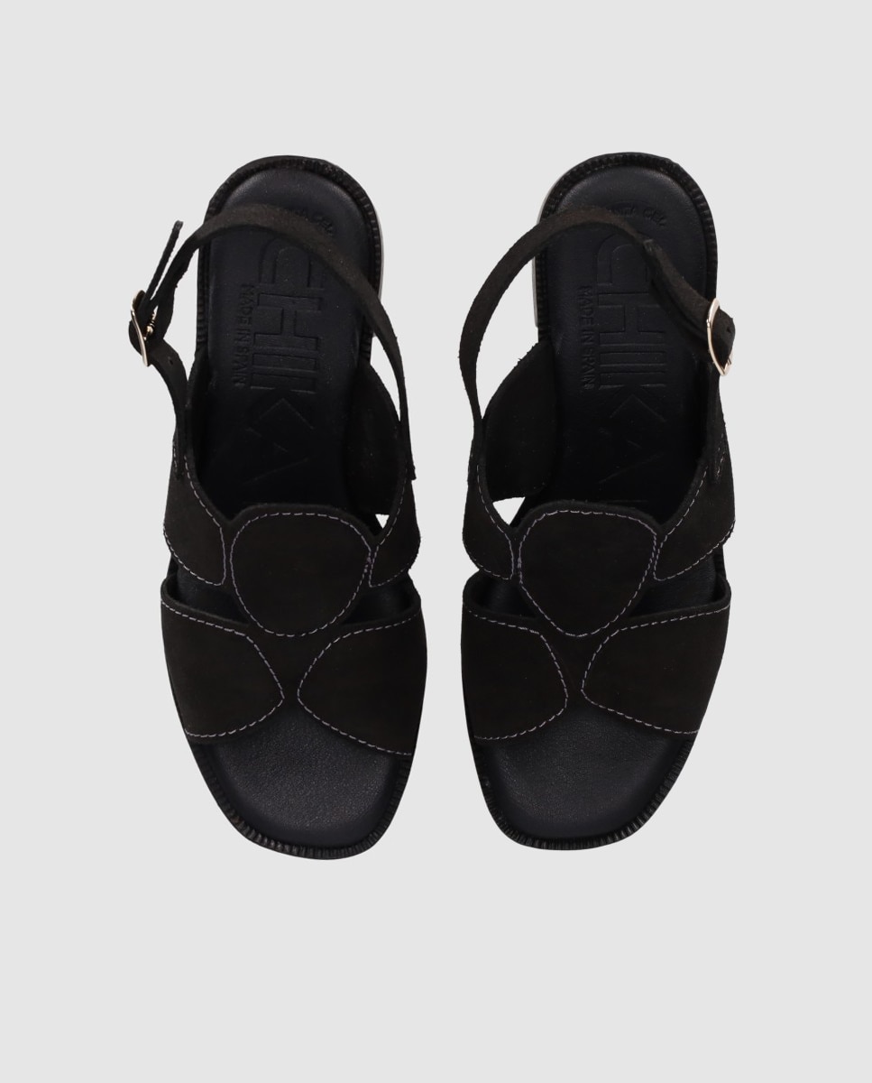 Sandalias de tacón de mujer confeccionadas en piel con diseño simétrico y cierre de hebilla al tobillo - Chika10 - Negro Negro-4