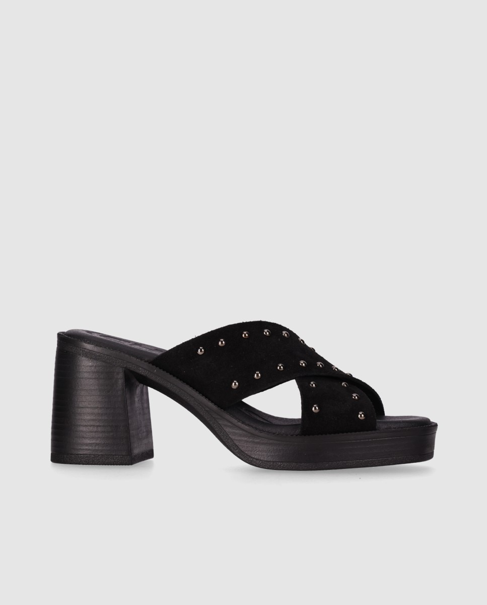 Sandalias de tacón de mujer de piel con pala cruzada - Chika10 - Negro Negro-1