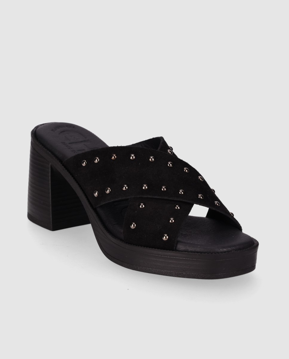 Sandalias de tacón de mujer de piel con pala cruzada - Chika10 - Negro Negro-2