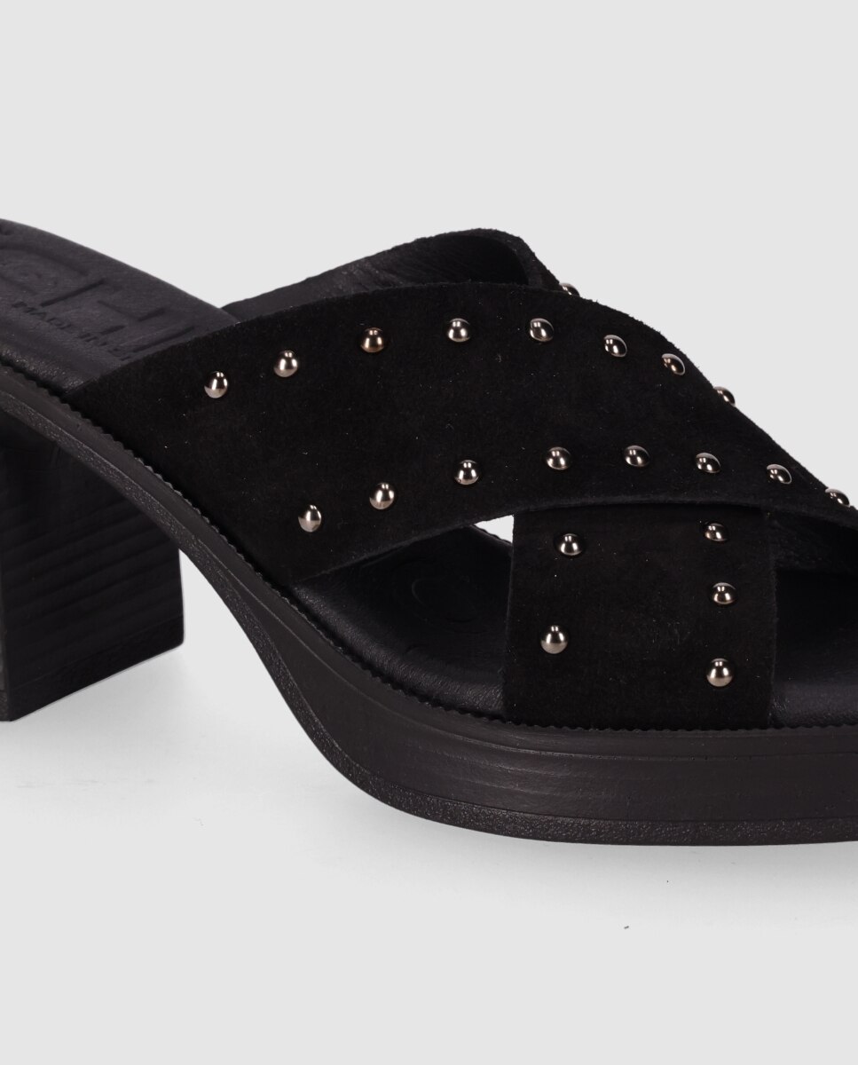 Sandalias de tacón de mujer de piel con pala cruzada - Chika10 - Negro Negro-5