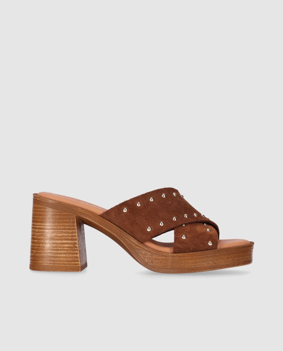 Sandalias de tacón de mujer de piel con pala cruzada - Chika10 - Marrón oscuro Marrón oscuro-1