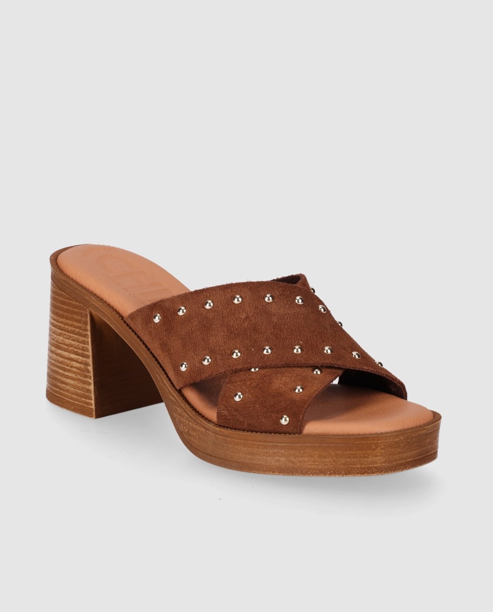 Sandalias de tacón de mujer de piel con pala cruzada - Chika10 - Marrón oscuro Marrón oscuro-3