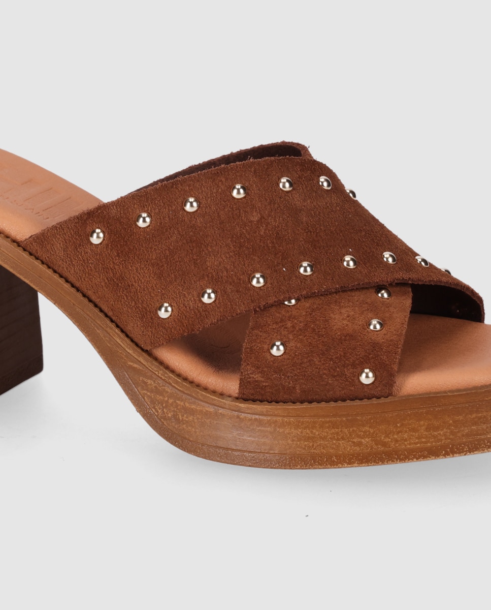 Sandalias de tacón de mujer de piel con pala cruzada - Chika10 - Marrón oscuro Marrón oscuro-5