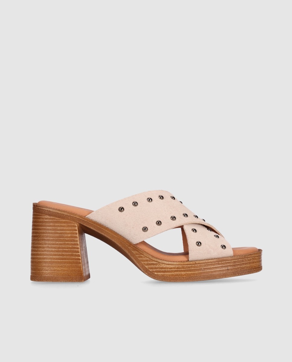 Sandalias de tacón de mujer de piel con pala cruzada - Chika10 - Beige Beige-1