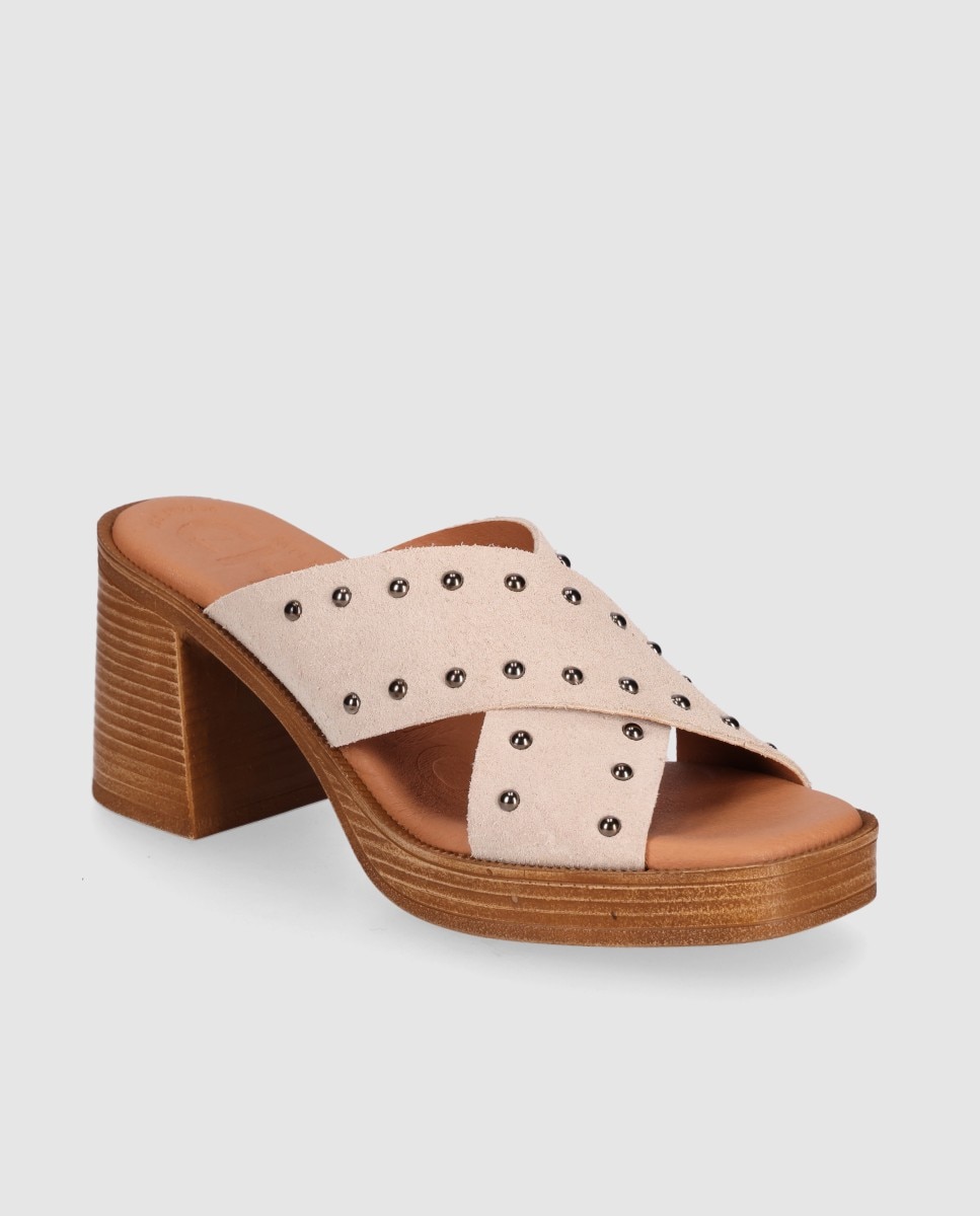 Sandalias de tacón de mujer de piel con pala cruzada - Chika10 - Beige Beige-3