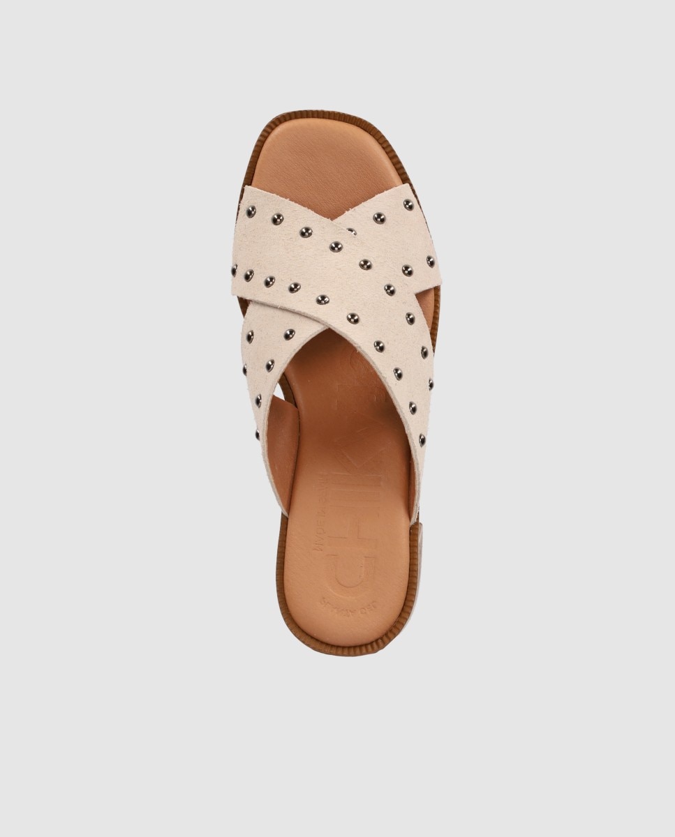 Sandalias de tacón de mujer de piel con pala cruzada - Chika10 - Beige Beige-4