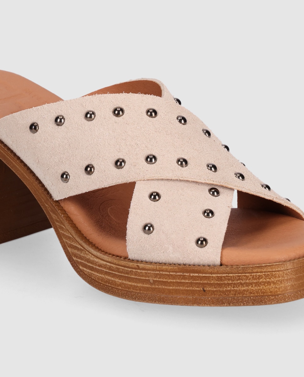 Sandalias de tacón de mujer de piel con pala cruzada - Chika10 - Beige Beige-5