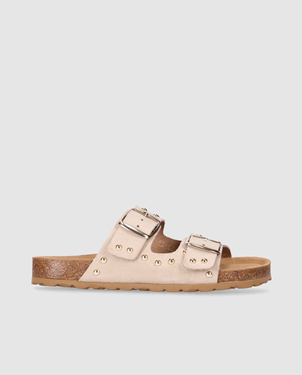 Sandalias planas de mujer estilo bio con remaches decorativos - Chika10 - Beige Beige-1