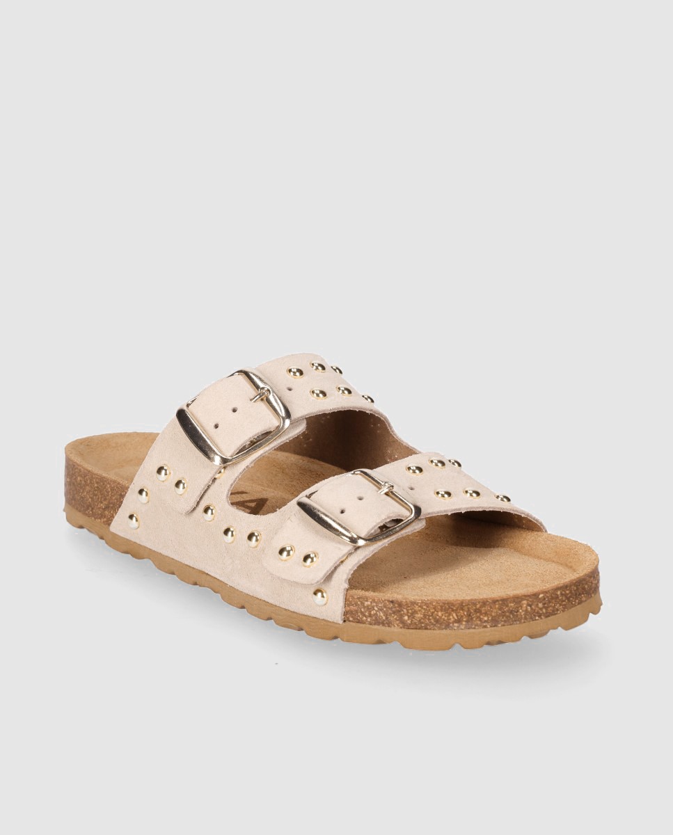 Sandalias planas de mujer estilo bio con remaches decorativos - Chika10 - Beige Beige-3