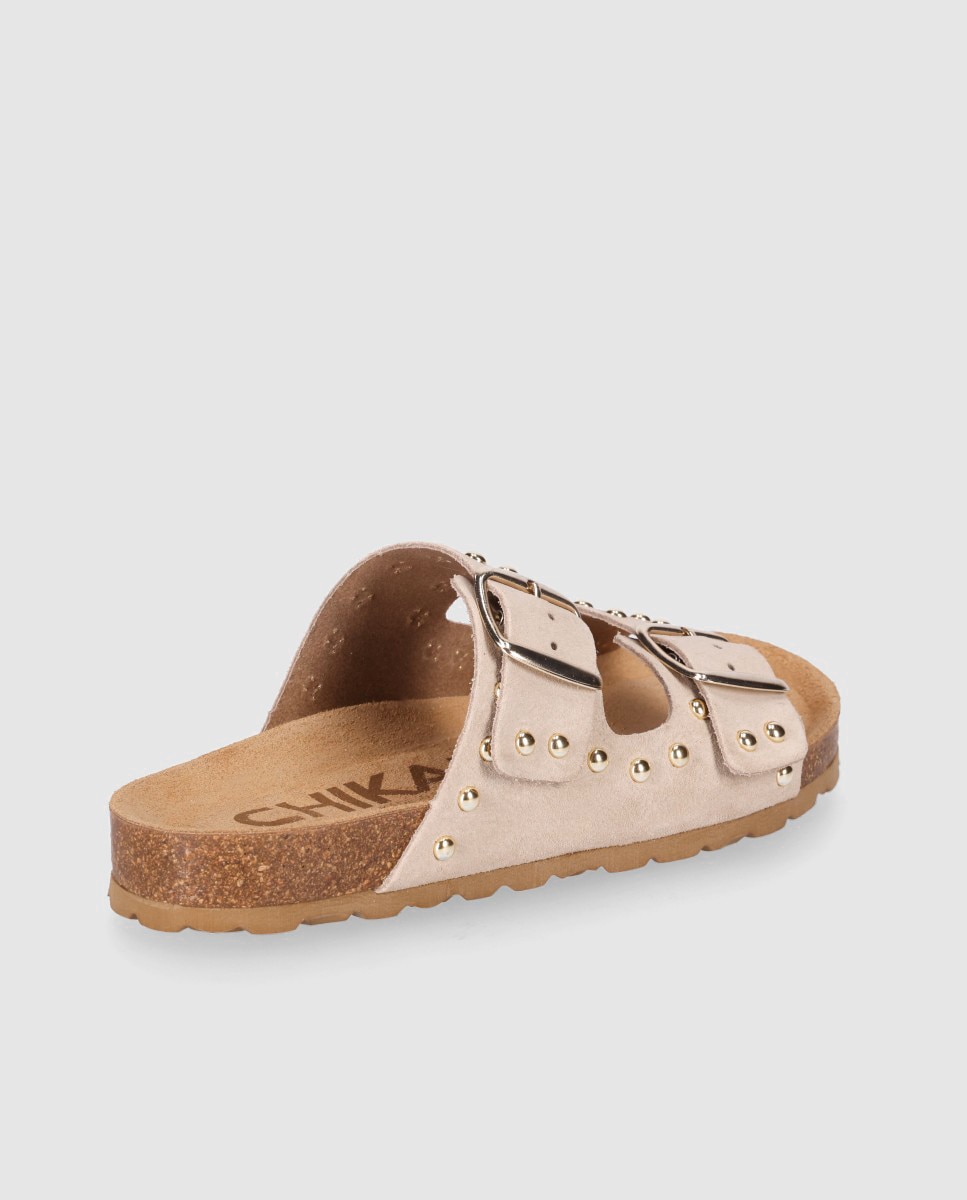 Sandalias planas de mujer estilo bio con remaches decorativos - Chika10 - Beige Beige-2