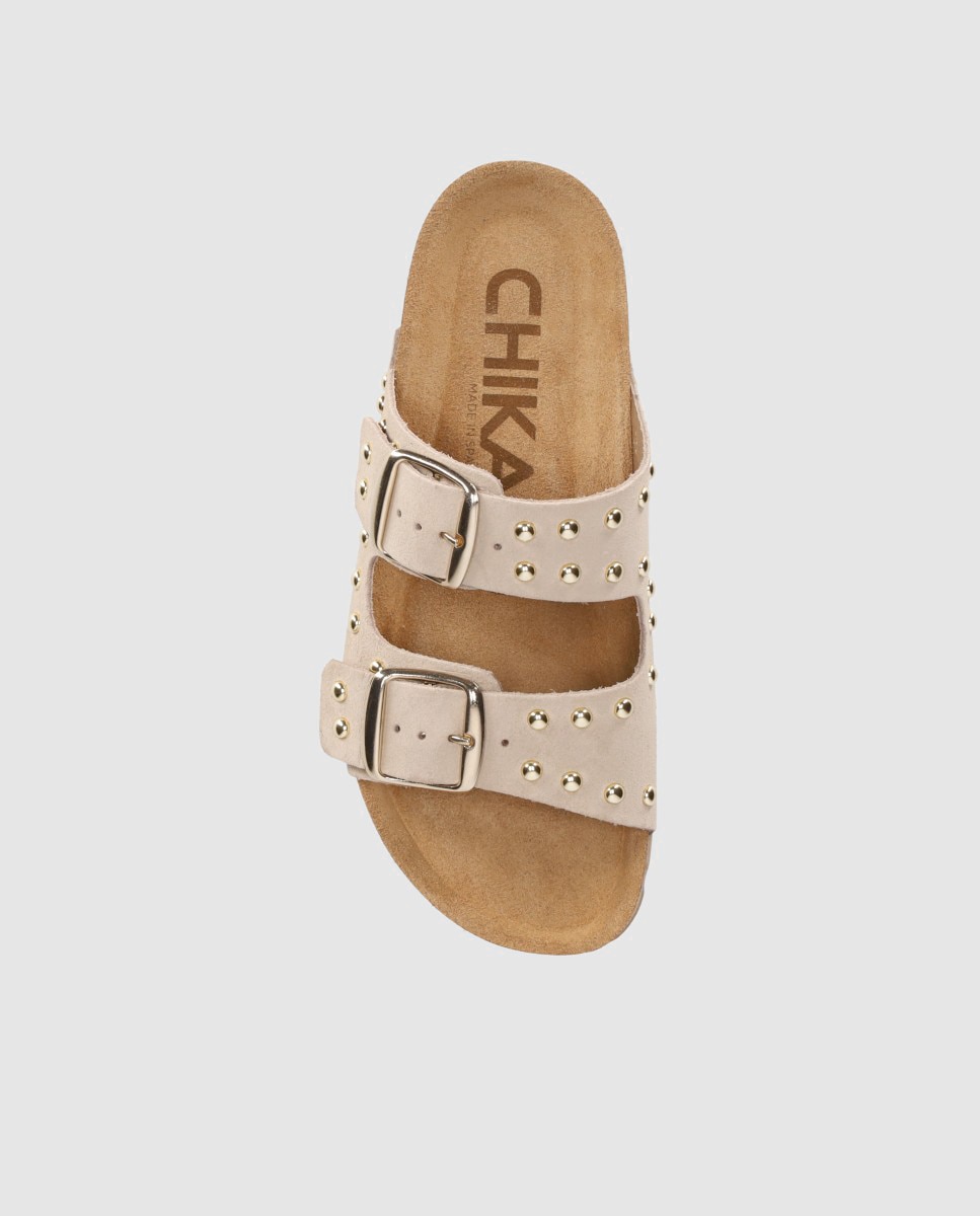 Sandalias planas de mujer estilo bio con remaches decorativos - Chika10 - Beige Beige-4
