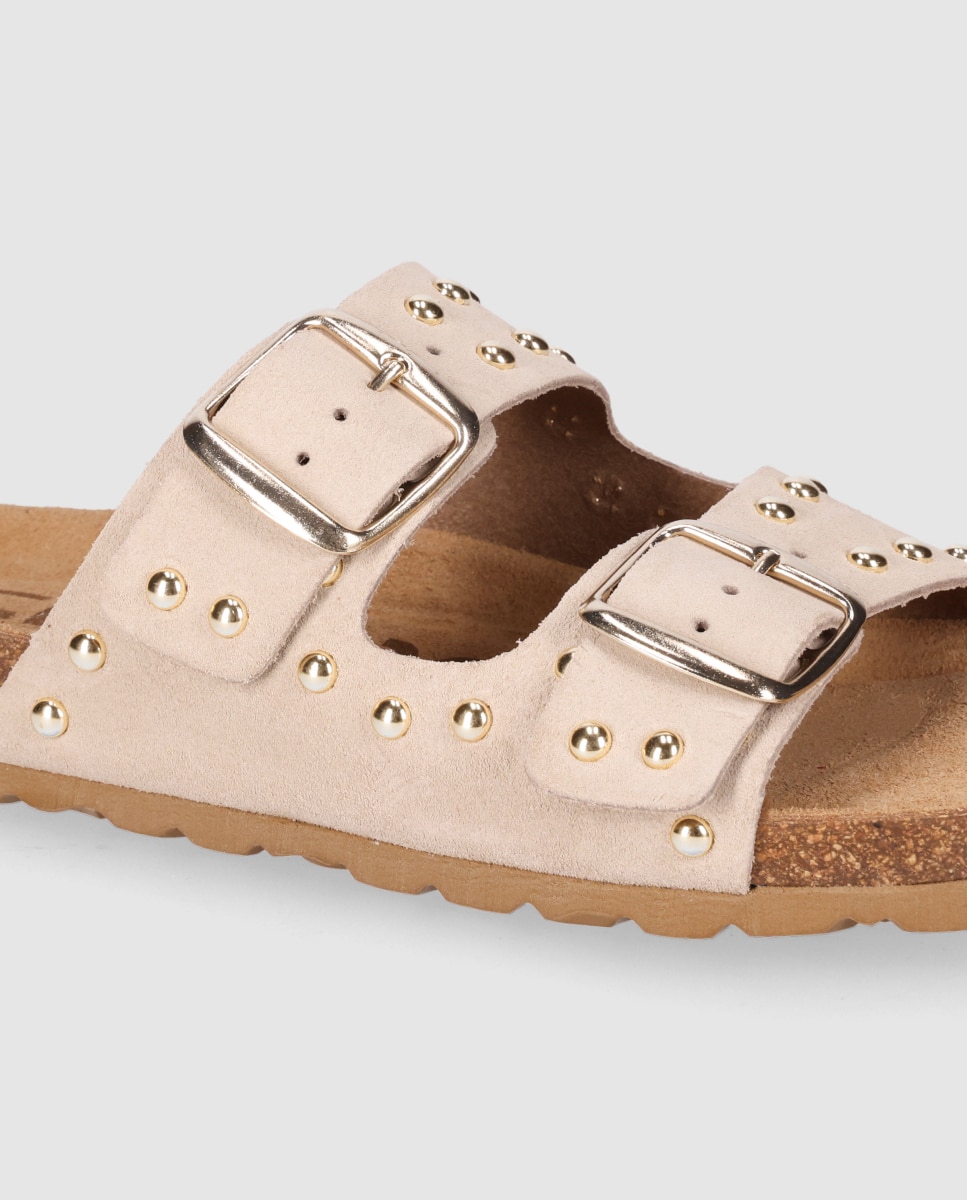 Sandalias planas de mujer estilo bio con remaches decorativos - Chika10 - Beige Beige-5