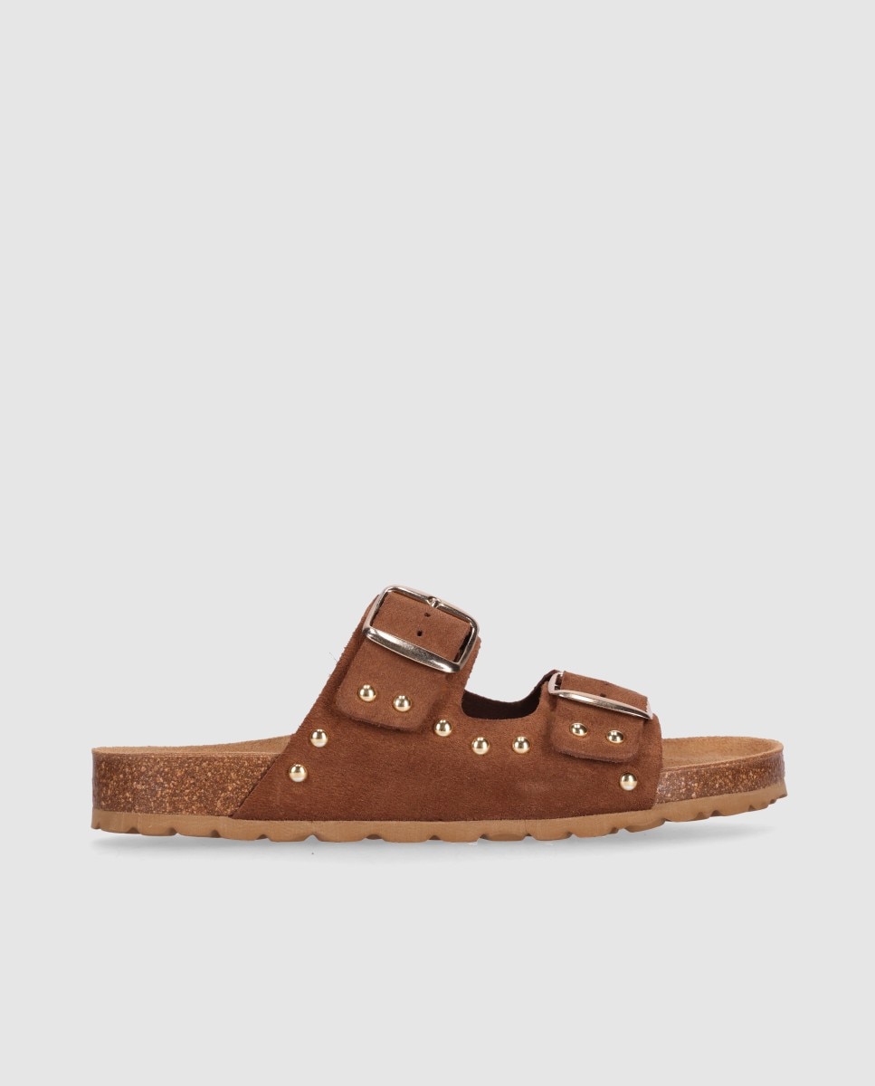 Sandalias planas de mujer estilo bio con remaches decorativos - Chika10 - Marrón oscuro Marrón oscuro-1