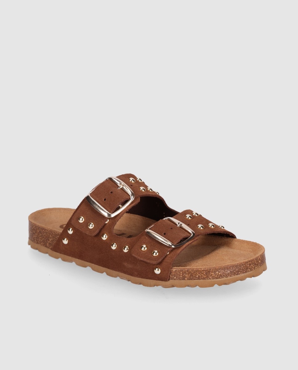 Sandalias planas de mujer estilo bio con remaches decorativos - Chika10 - Marrón oscuro Marrón oscuro-3