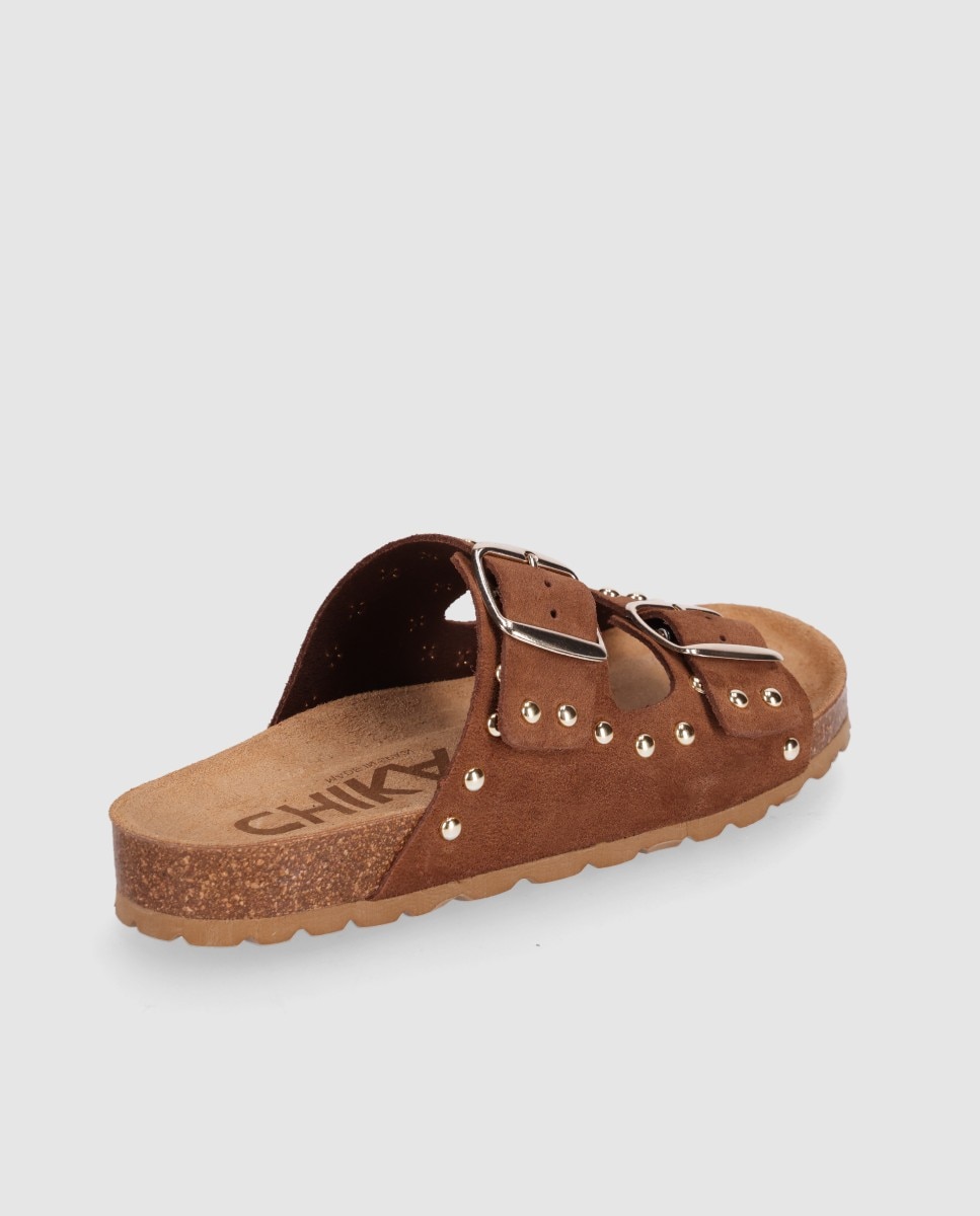 Sandalias planas de mujer estilo bio con remaches decorativos - Chika10 - Marrón oscuro Marrón oscuro-2