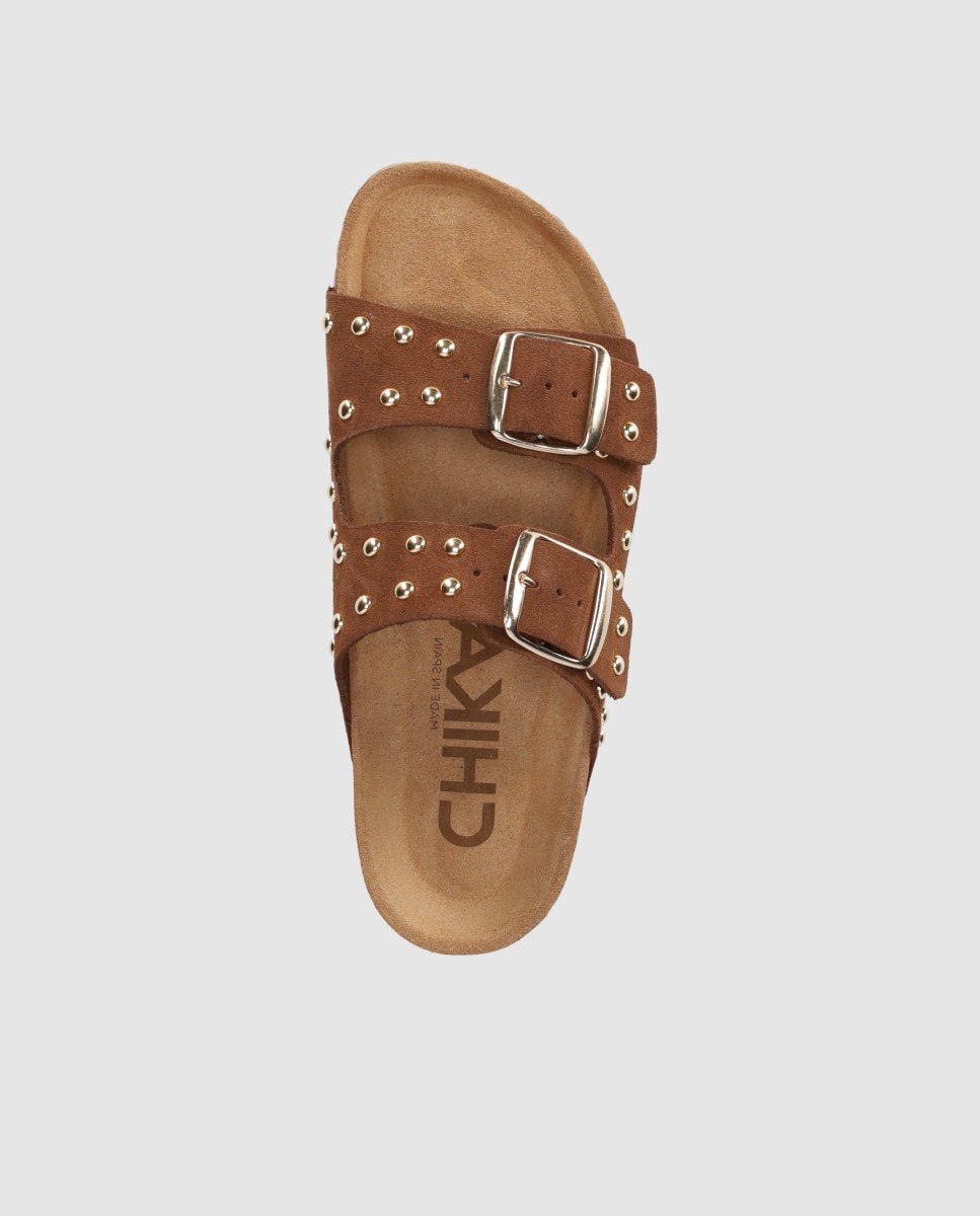 Sandalias planas de mujer estilo bio con remaches decorativos - Chika10 - Marrón oscuro Marrón oscuro-4