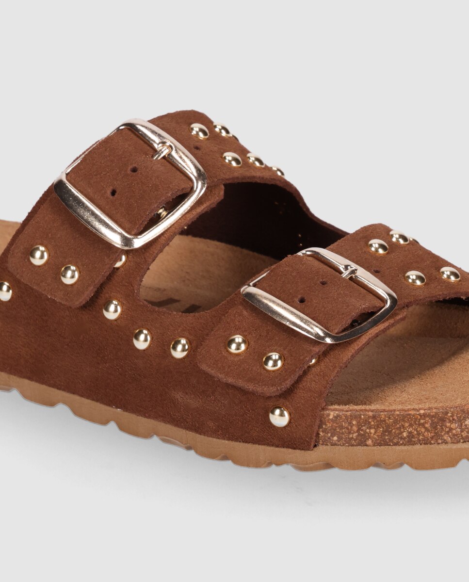 Sandalias planas de mujer estilo bio con remaches decorativos - Chika10 - Marrón oscuro Marrón oscuro-5