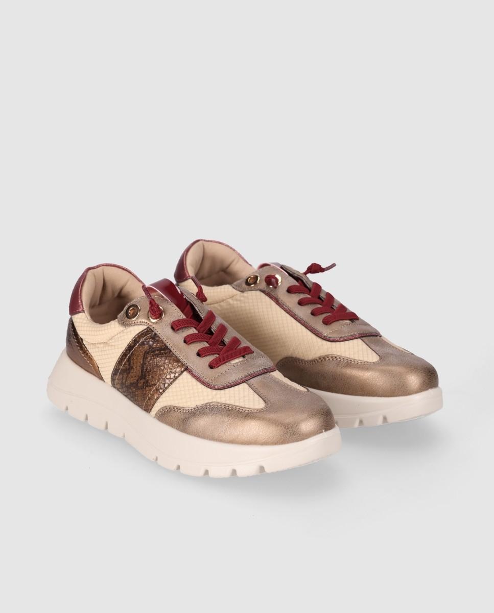 Zapatillas con cuña de mujer con diseño dinámico y combinacón de materiales - Chika10 - Beige Beige-3