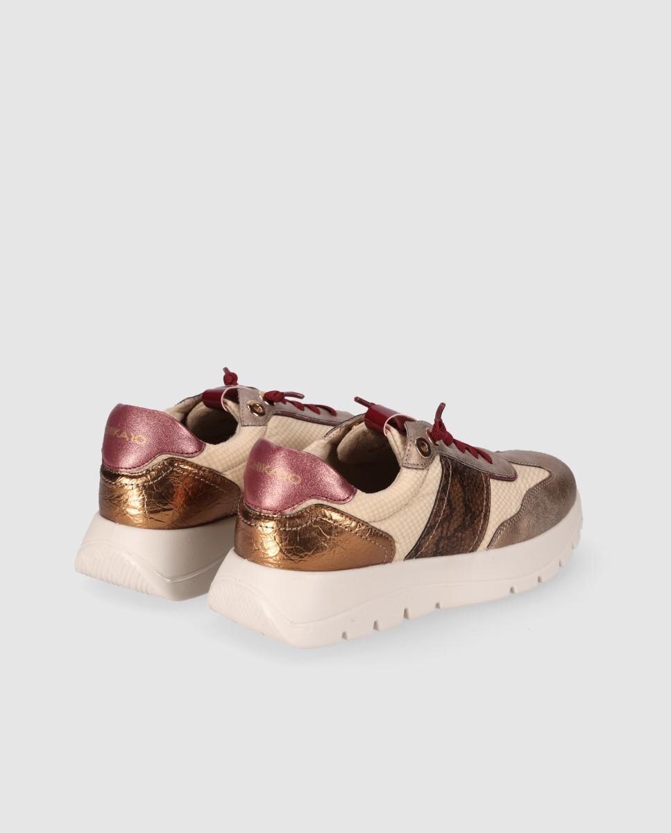 Zapatillas con cuña de mujer con diseño dinámico y combinacón de materiales - Chika10 - Beige Beige-2