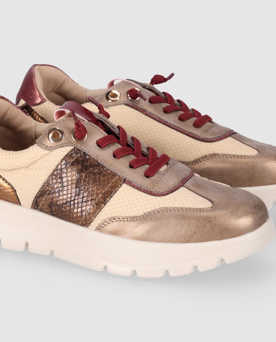 Zapatillas con cuña de mujer con diseño dinámico y combinacón de materiales - Chika10 - Beige Beige-5