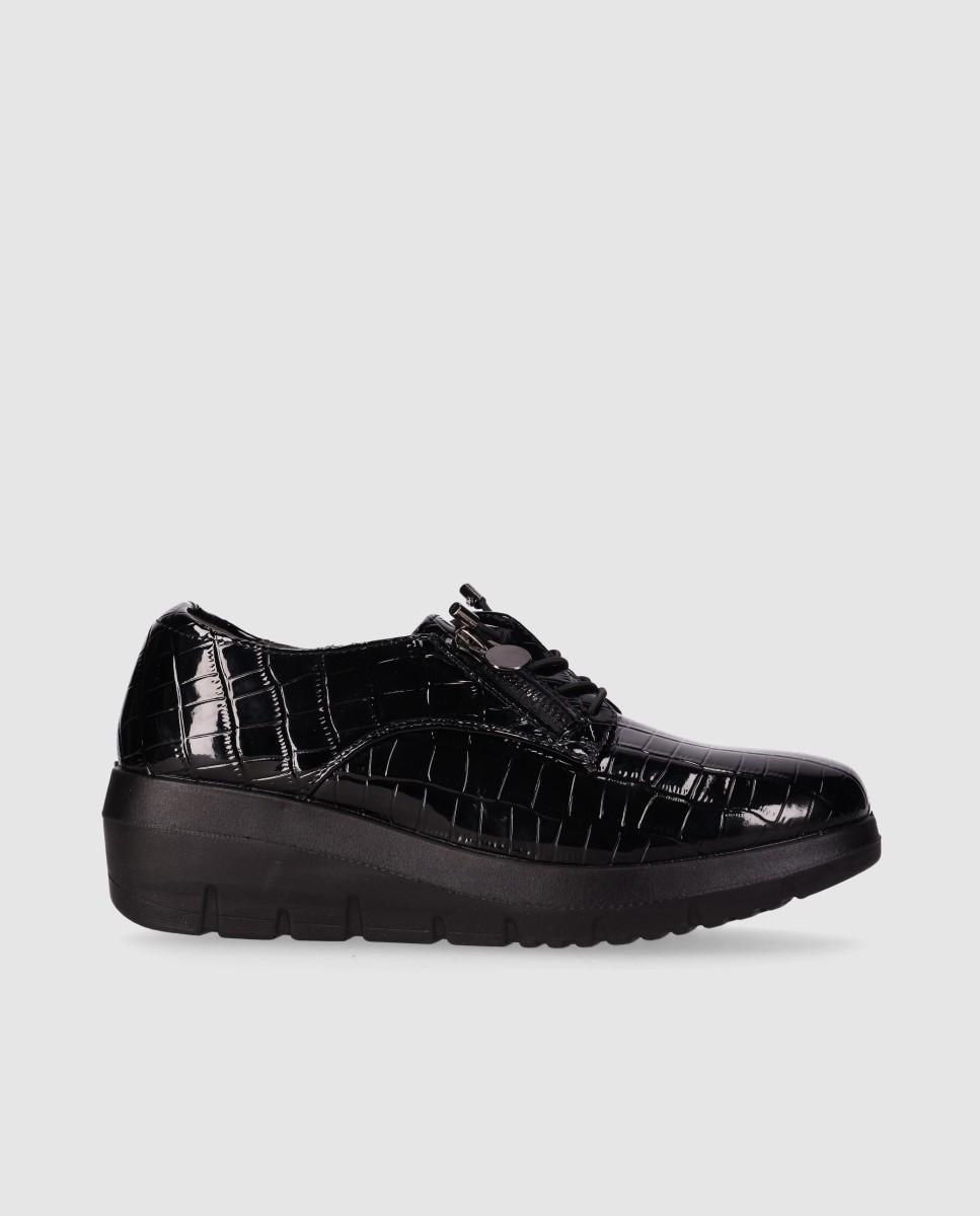 Zapatos de cordones de mujer con acabado efecto coco y cordones ajustables - Chika10 - Negro Negro-1