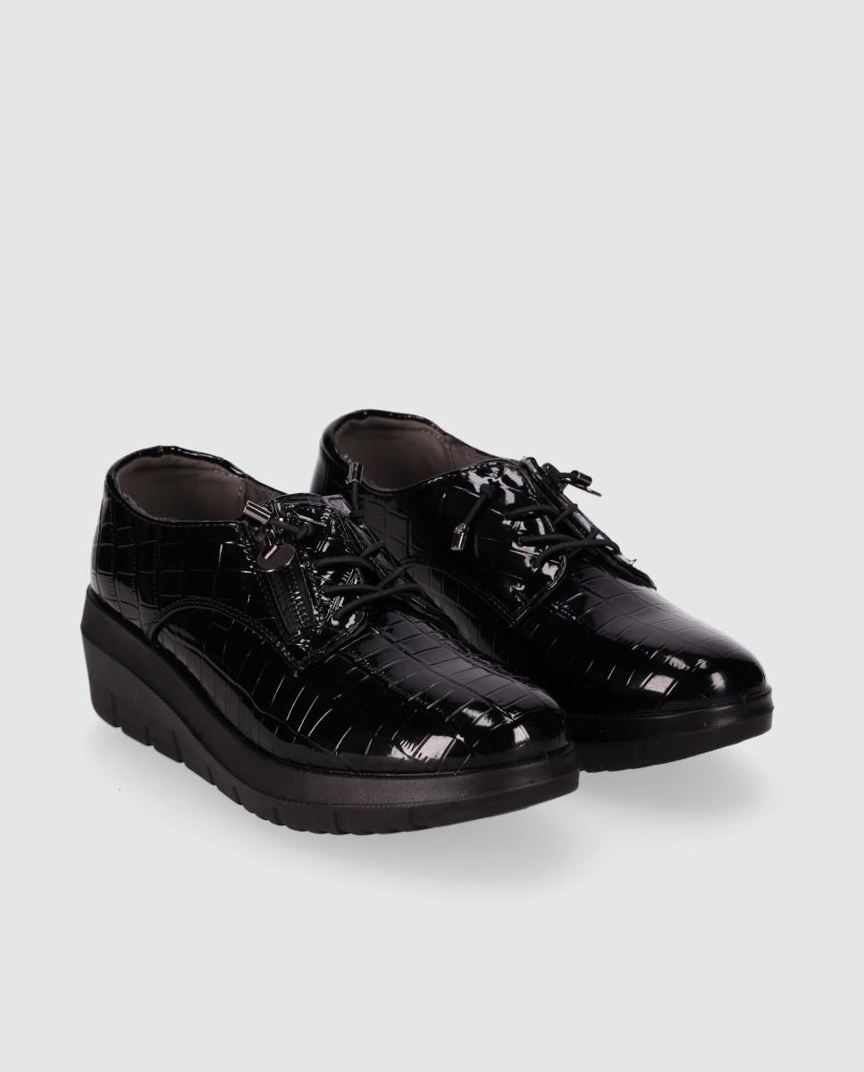 Zapatos de cordones de mujer con acabado efecto coco y cordones ajustables - Chika10 - Negro Negro-3