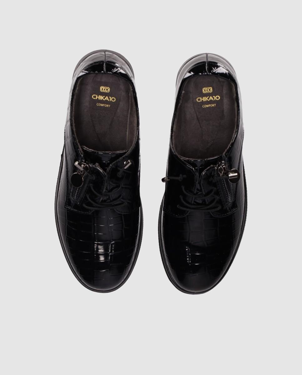Zapatos de cordones de mujer con acabado efecto coco y cordones ajustables - Chika10 - Negro Negro-4
