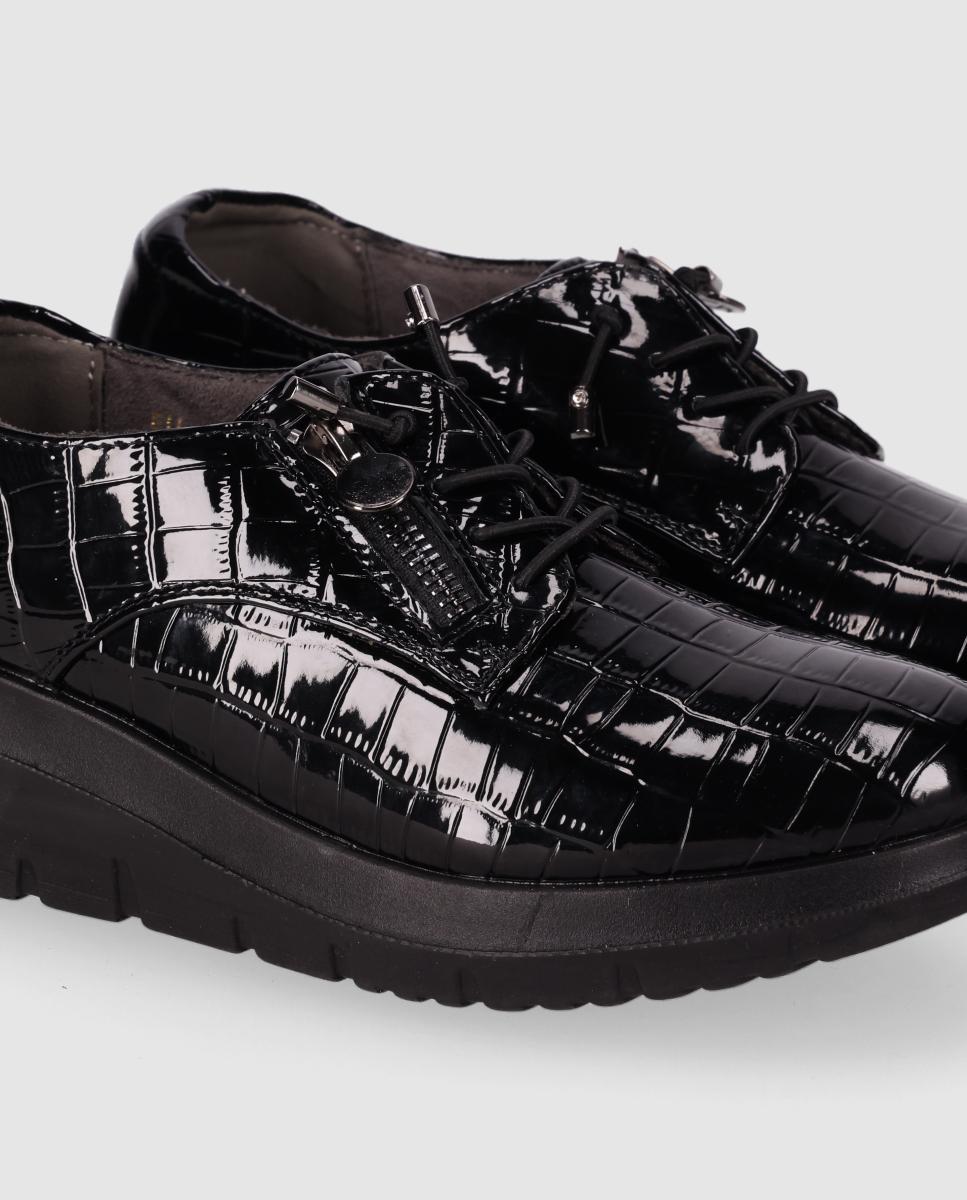 Zapatos de cordones de mujer con acabado efecto coco y cordones ajustables - Chika10 - Negro Negro-5
