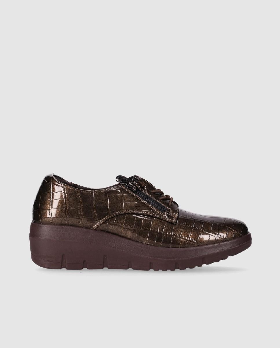 Zapatos de cordones de mujer con acabado efecto coco y cordones ajustables - Chika10 - Marrón Marrón-1