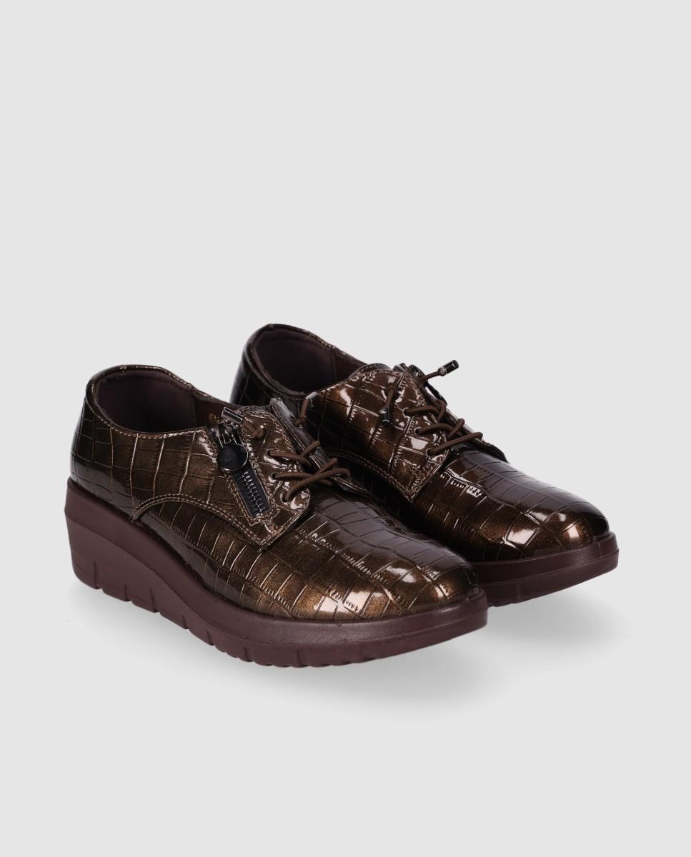 Zapatos de cordones de mujer con acabado efecto coco y cordones ajustables - Chika10 - Marrón Marrón-2