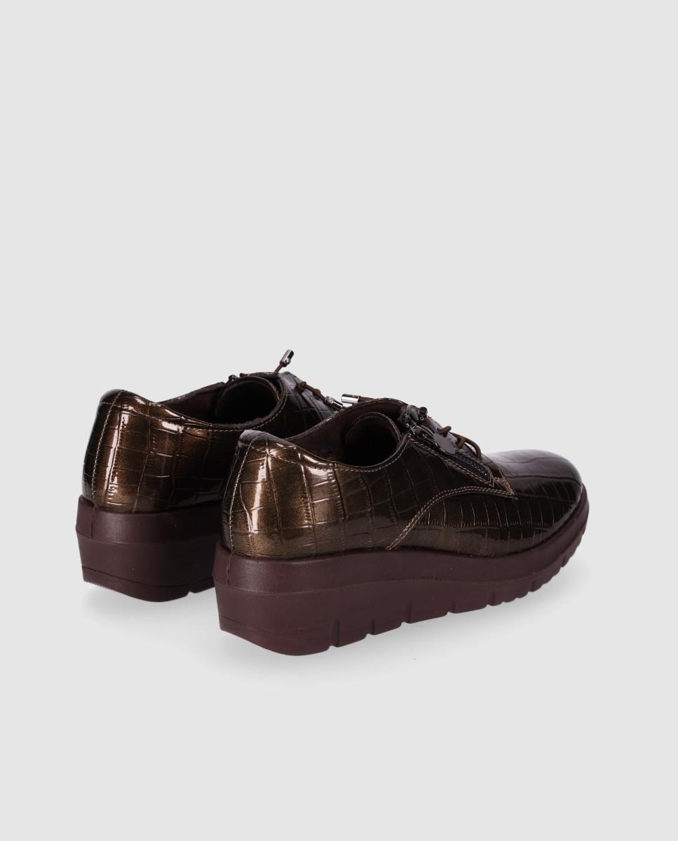 Zapatos de cordones de mujer con acabado efecto coco y cordones ajustables - Chika10 - Marrón Marrón-3