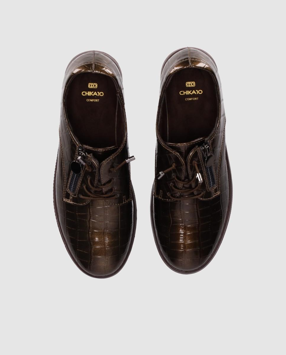 Zapatos de cordones de mujer con acabado efecto coco y cordones ajustables - Chika10 - Marrón Marrón-4