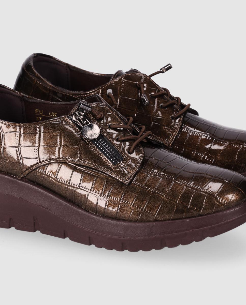 Zapatos de cordones de mujer con acabado efecto coco y cordones ajustables - Chika10 - Marrón Marrón-5