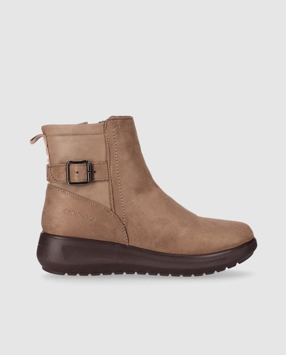 Botines de mujer con diseño minimalista puntera redonda y suela ligera - Chika10 - Beige Beige-1