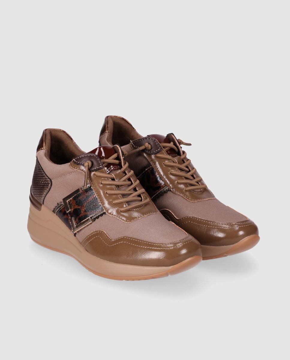 Zapatillas con cuña de mujer con cordones y mezcla de materiales - Chika10 - Beige Beige-2