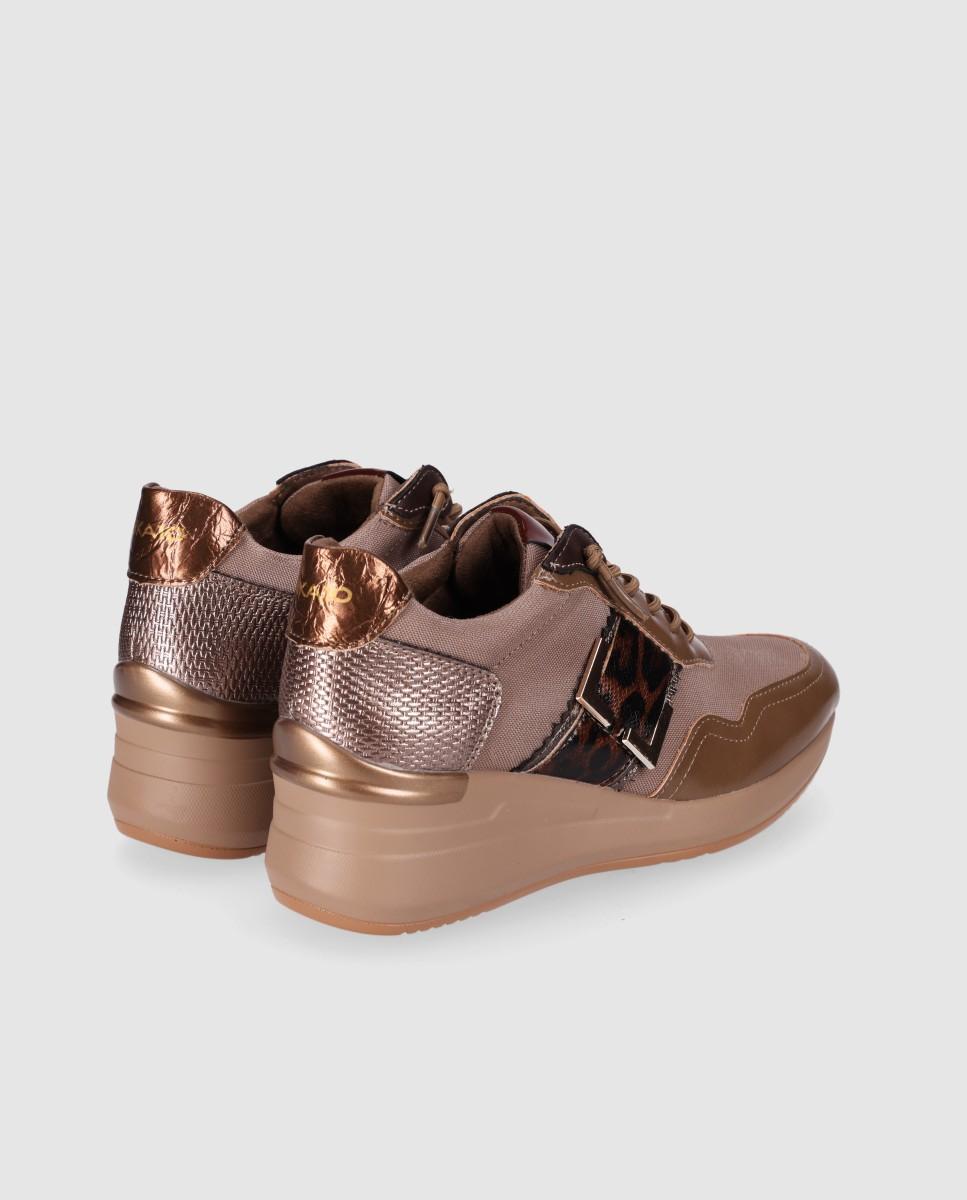 Zapatillas con cuña de mujer con cordones y mezcla de materiales - Chika10 - Beige Beige-3