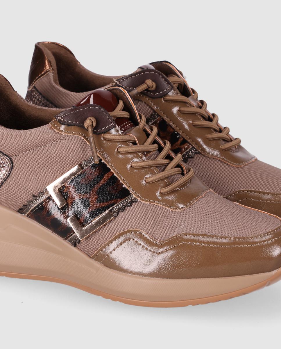 Zapatillas con cuña de mujer con cordones y mezcla de materiales - Chika10 - Beige Beige-5