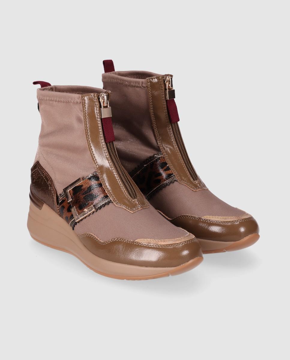 Botines de mujer con suela de cuña y diseño sporty-fashion - Chika10 - Beige Beige-3