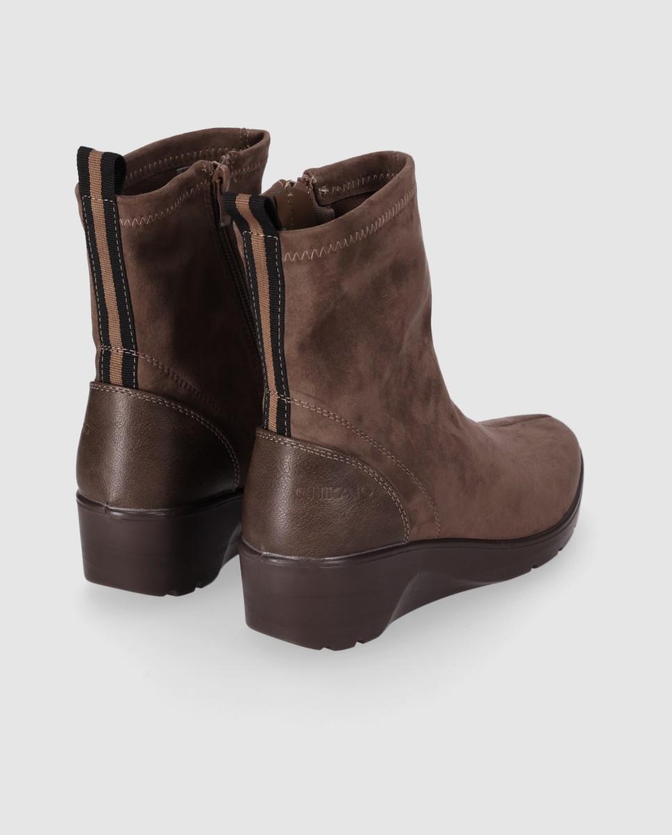 Botines de mujer estilo casual de cuña baja y puntera redonda - Chika10 - Marrón Marrón-2