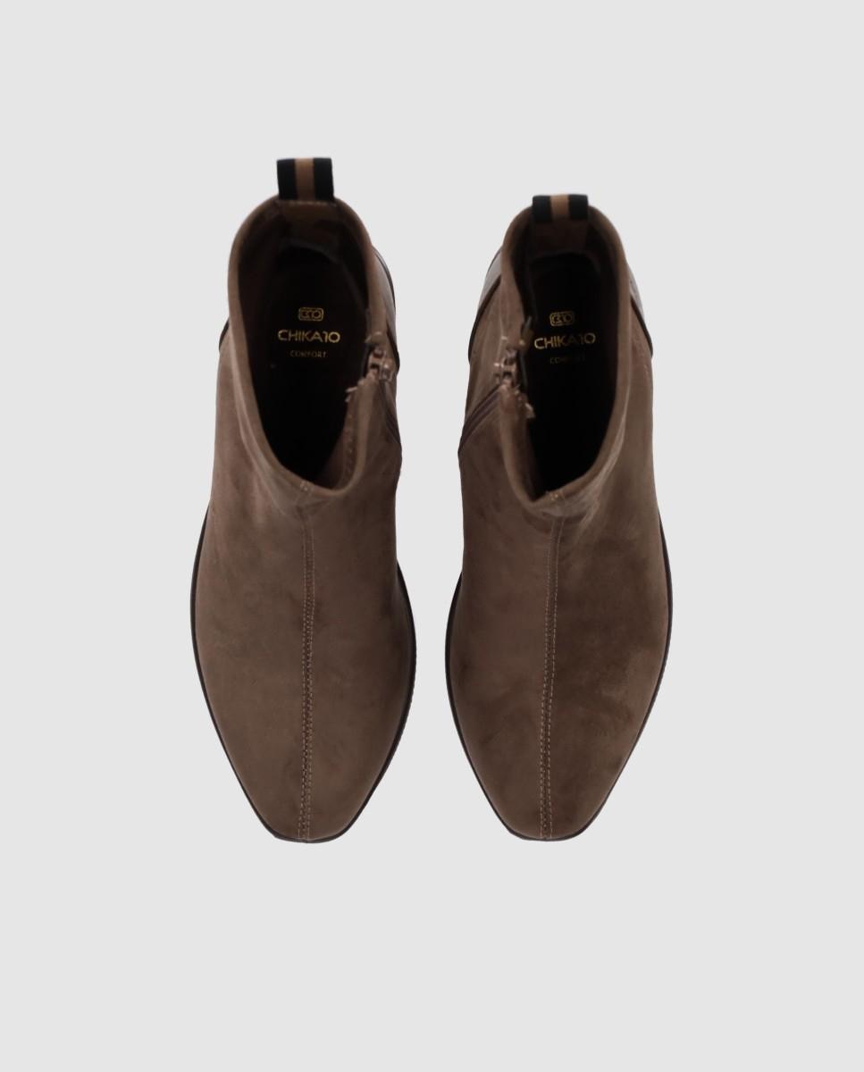 Botines de mujer estilo casual de cuña baja y puntera redonda - Chika10 - Marrón Marrón-4
