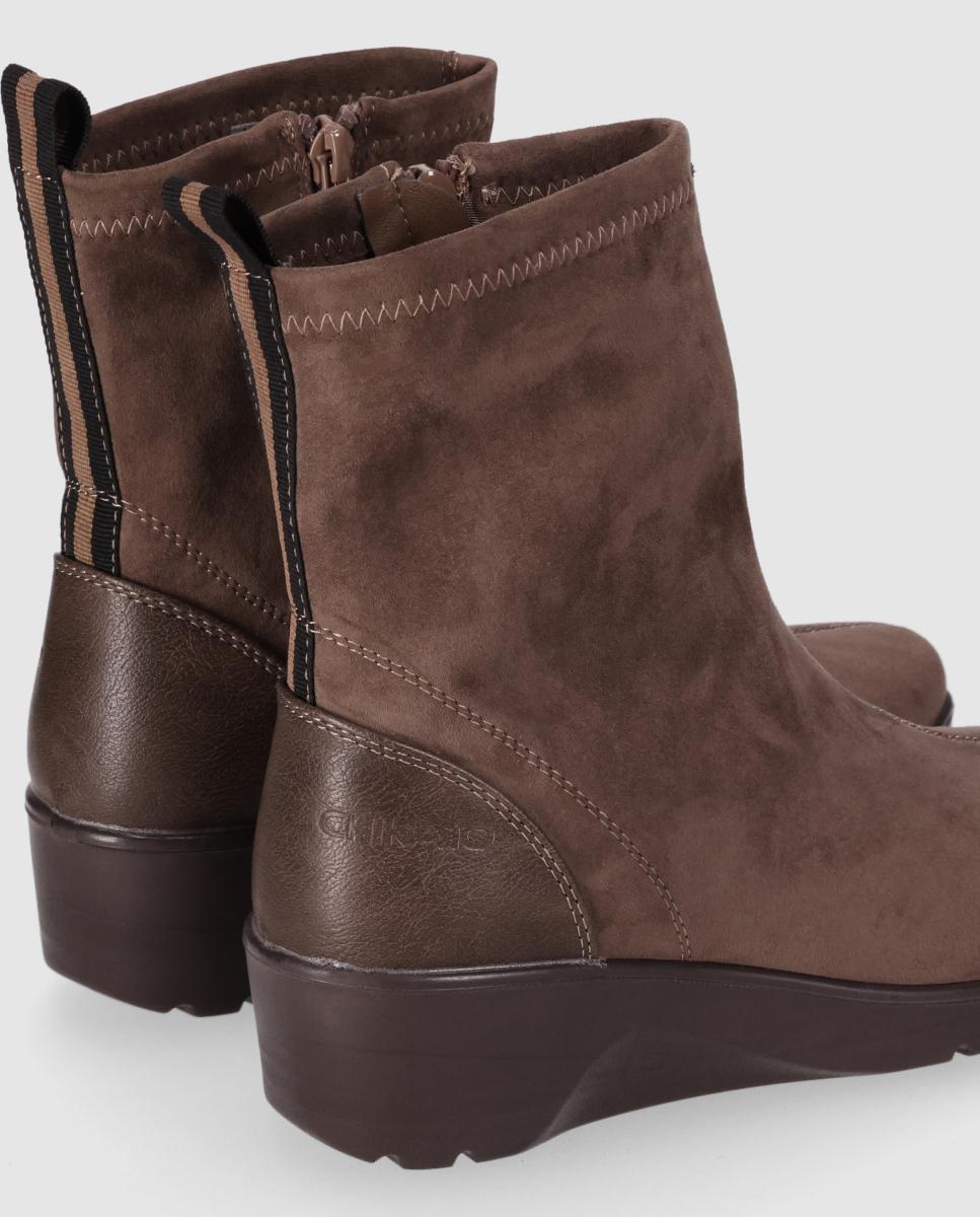 Botines de mujer estilo casual de cuña baja y puntera redonda - Chika10 - Marrón Marrón-5