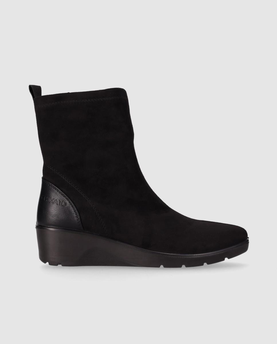 Botines de mujer estilo casual de cuña baja y puntera redonda - Chika10 - Negro Negro-1