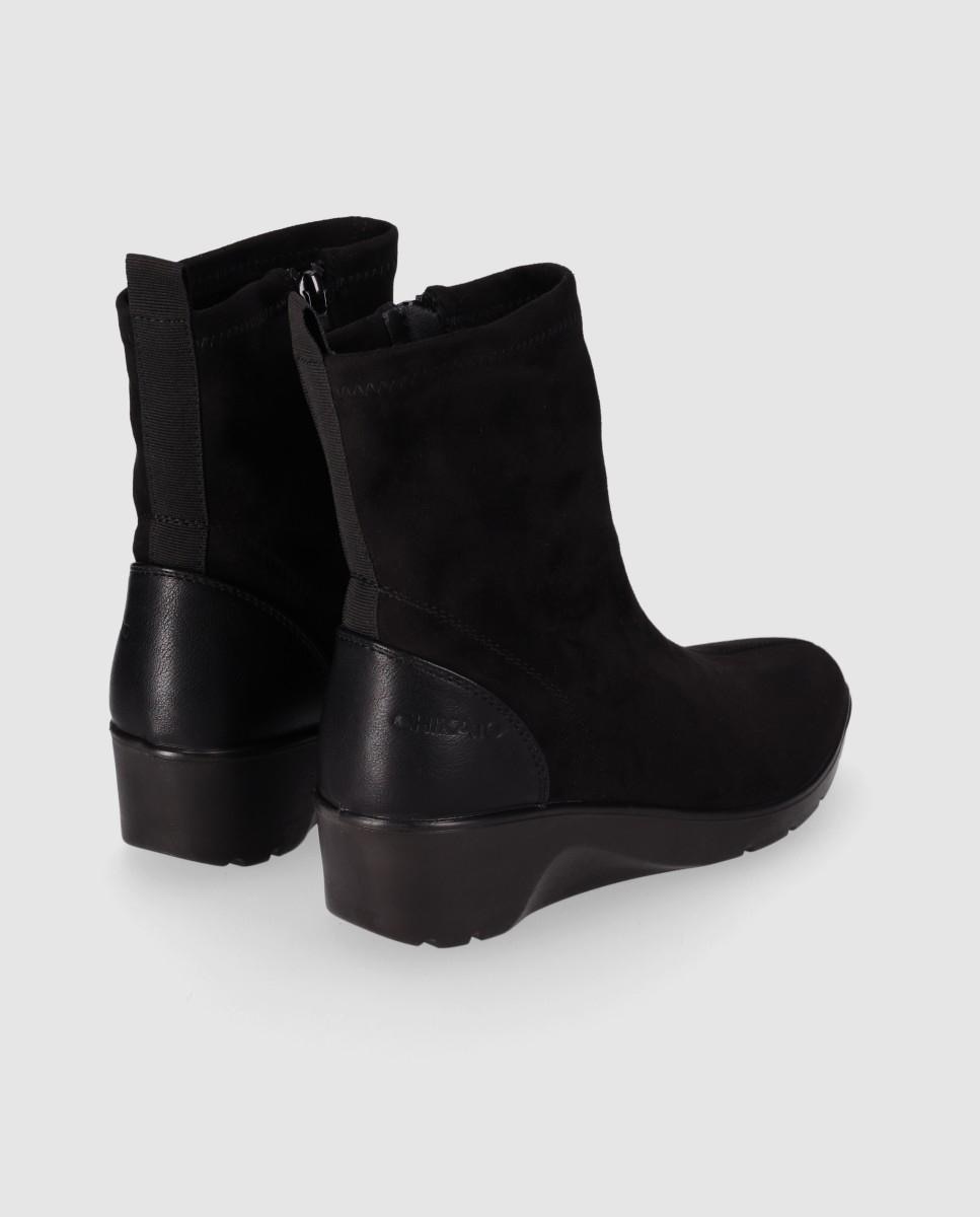 Botines de mujer estilo casual de cuña baja y puntera redonda - Chika10 - Negro Negro-2