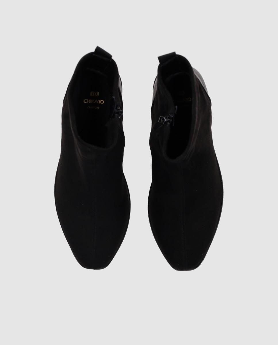 Botines de mujer estilo casual de cuña baja y puntera redonda - Chika10 - Negro Negro-4