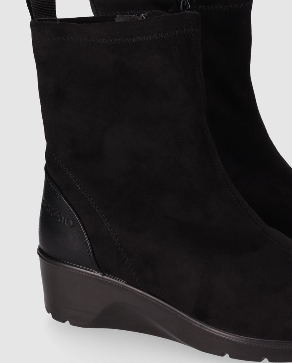 Botines de mujer estilo casual de cuña baja y puntera redonda - Chika10 - Negro Negro-5